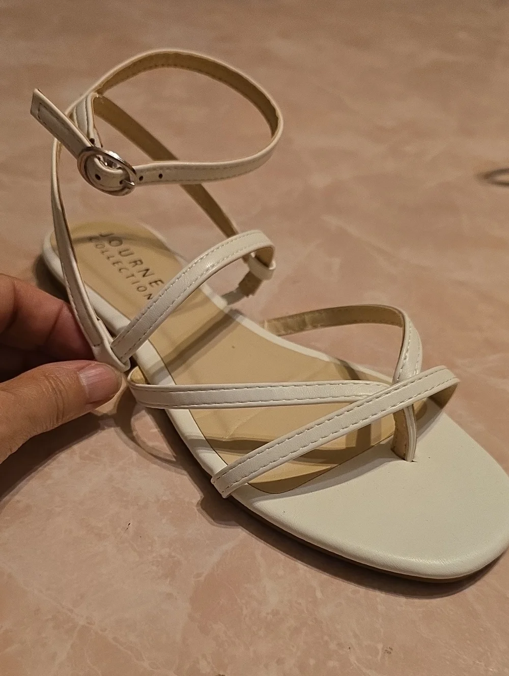 Journee Collection White Strappy Ankle-Buckle Sandals